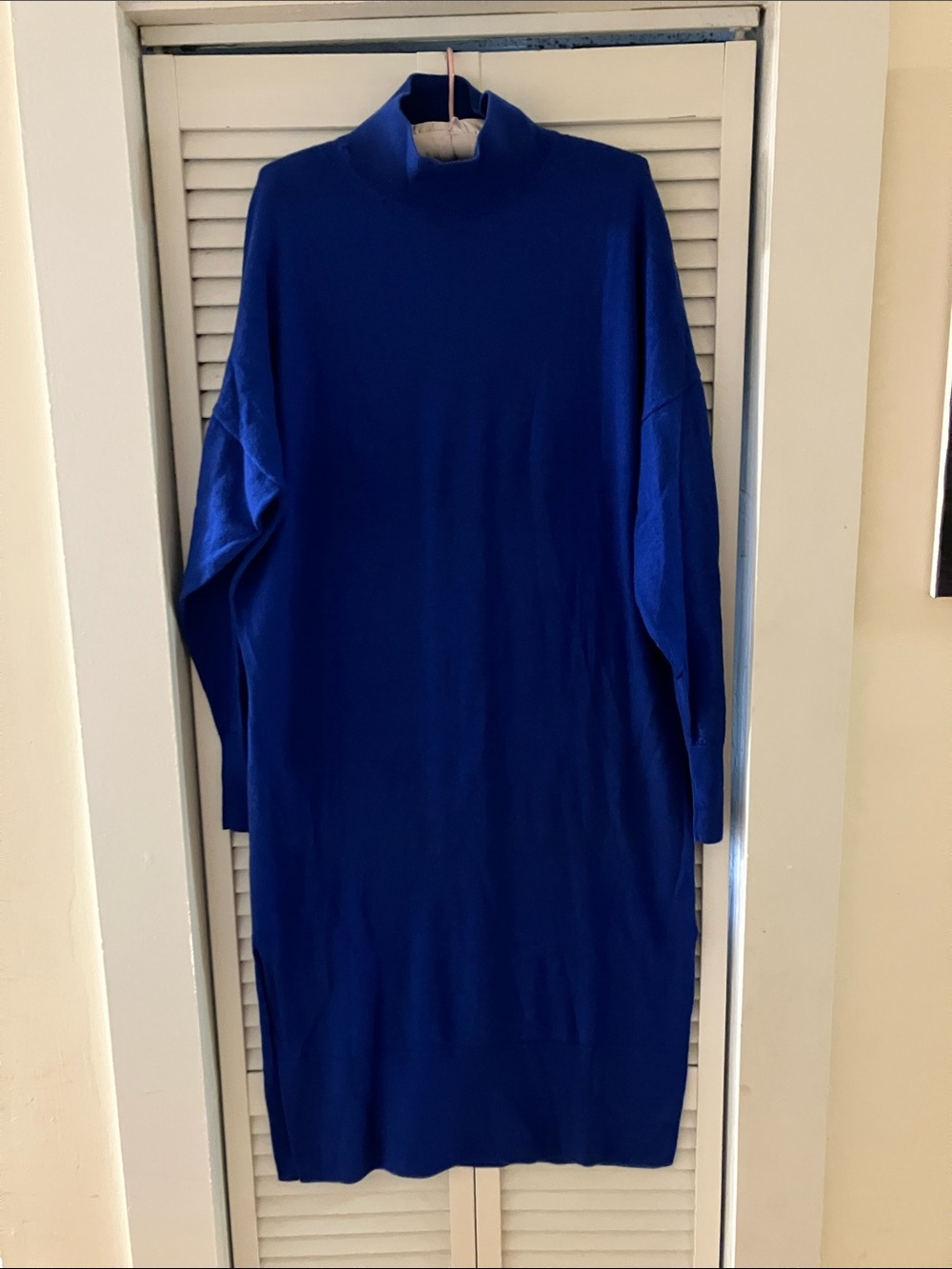 COS Royal Blue Wool Mockneck Maxi Sweater Dress Large Damaged